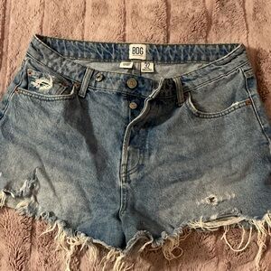 BDG Distressed High-Rise Denim Shorts in Light Blue Wash size 32
